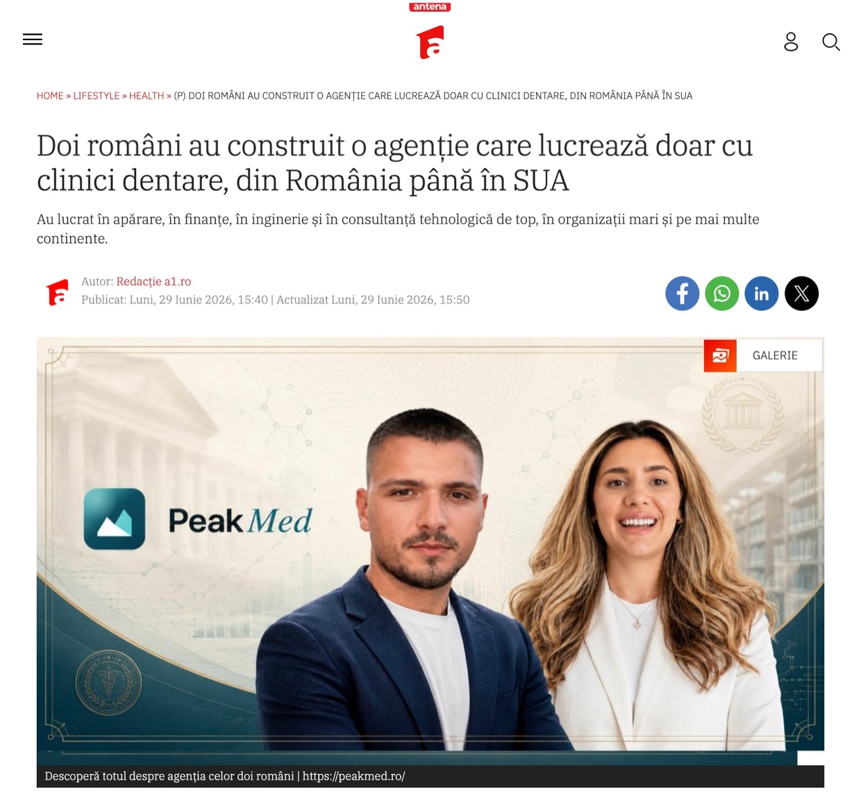 Articol pe a1.ro despre Peak Med