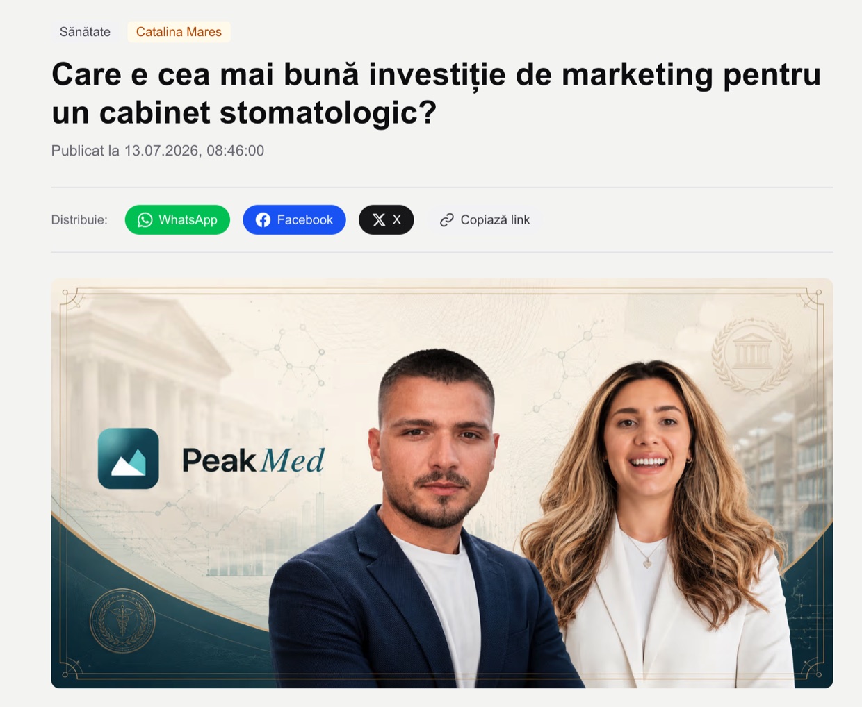 Articol pe money.ro: Care e cea mai bună investiție de marketing pentru un cabinet stomatologic?