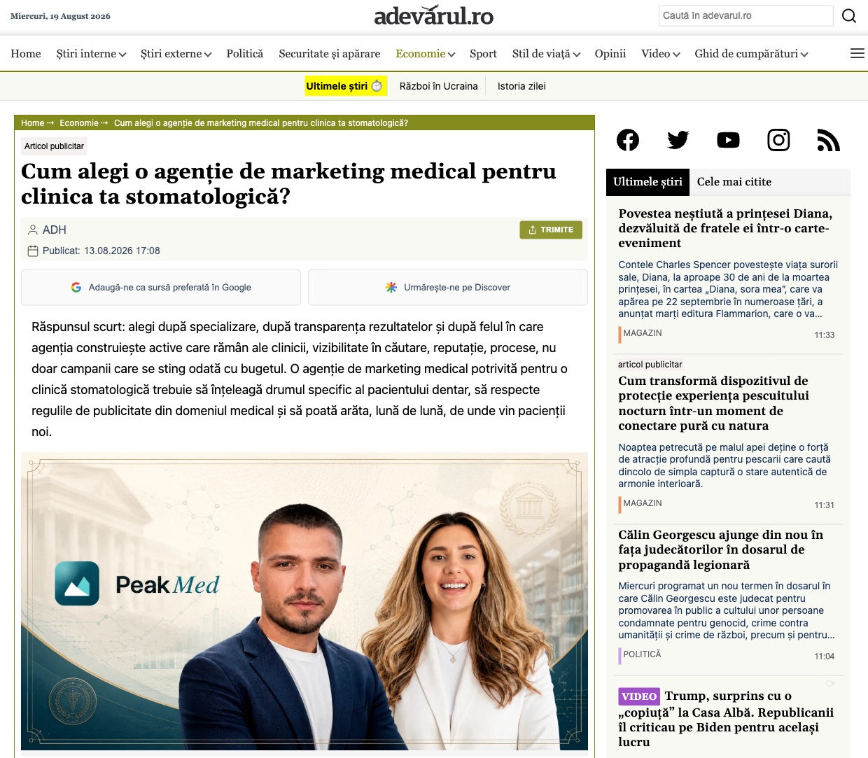Articol pe adevarul.ro: Cum alegi o agenție de marketing medical pentru clinica ta stomatologică?