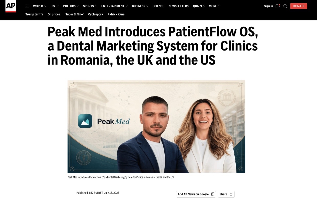 Articol AP News despre sistemul PatientFlow OS dezvoltat de Peak Med