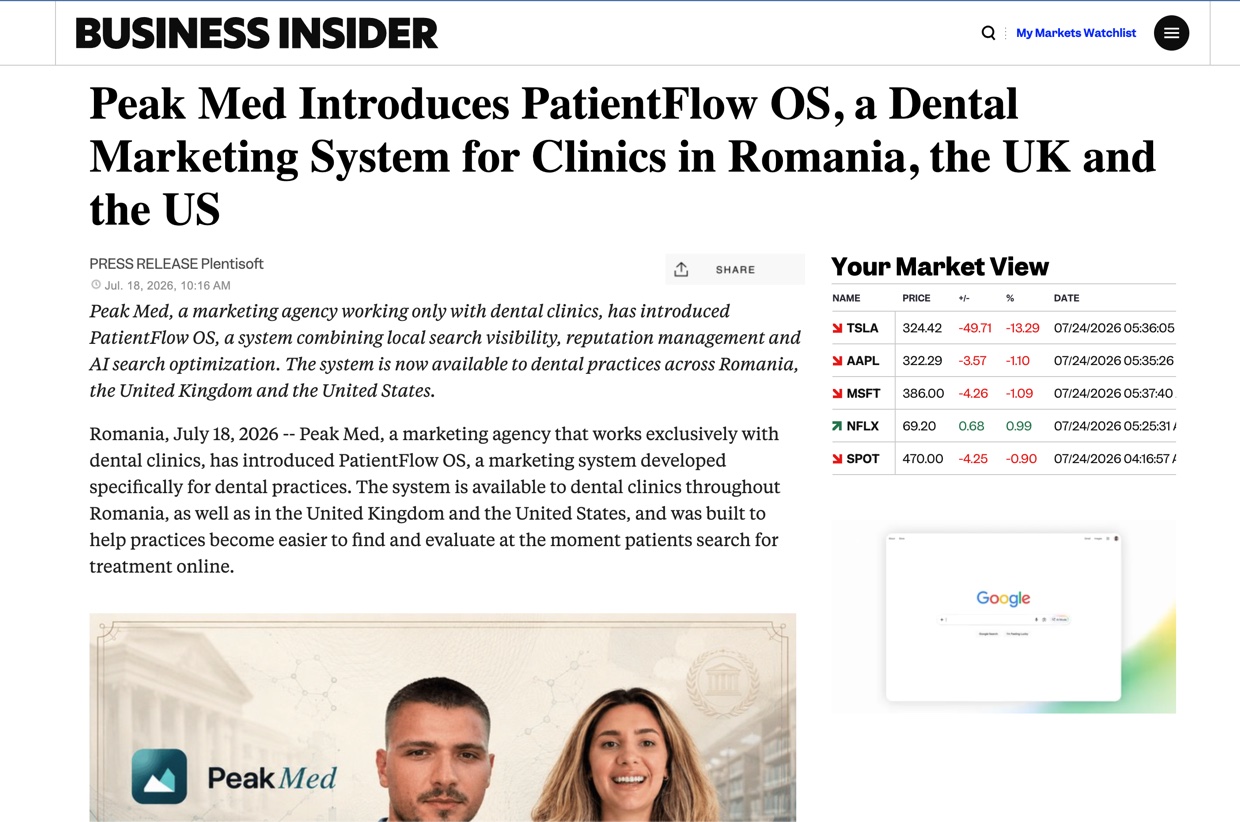 Articol Business Insider despre sistemul PatientFlow OS dezvoltat de Peak Med