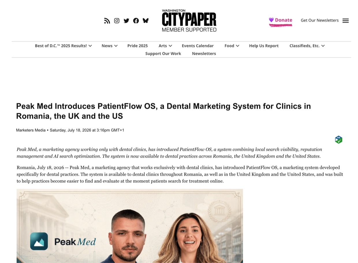 Articol Washington City Paper despre sistemul PatientFlow OS dezvoltat de Peak Med